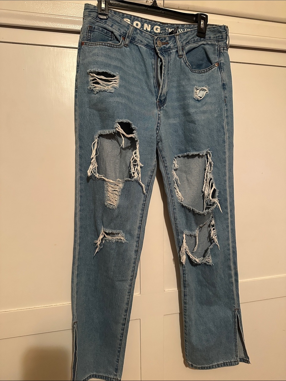 Light Blue Distressed Wide Leg Jeans - Women's Flare